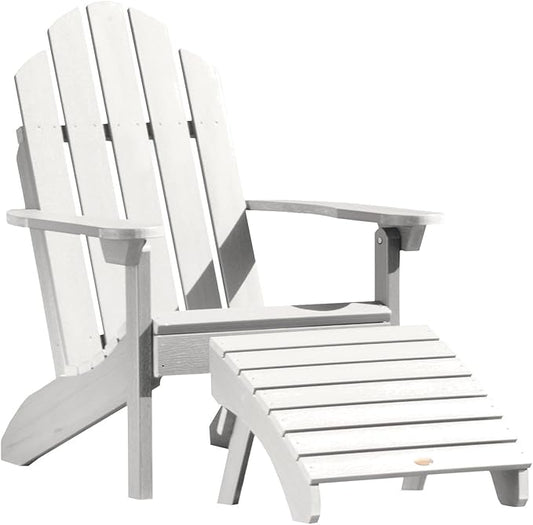 Highwood AD-KITCLAS3-WHE Classic Westport Adirondack Chair with Ottoman, White