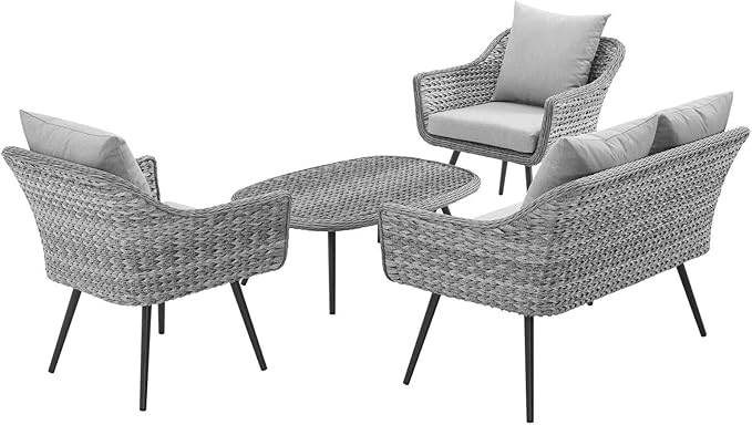 Modway EEI-3177-GRY-GRY-SET Endeavor 4 Piece Outdoor Patio Wicker Rattan Sectional Sofa Set, Gray - Photo 8
