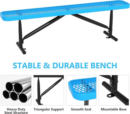 6 Feet Outdoor Benches, Blue Heavy Duty Metal Park Bench for Outside, Weatherproof Dock Bench, 72" L Commercial Benches Backless Bench for Shopping Mall, Store, Lawn, Park, Patio, Deck, Garden