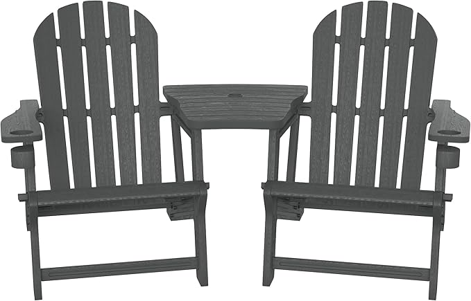 WestinTrends Azura Outdoor HDPE Adirondack Chairs with Connecting Table Tray (Set of 2), Gray