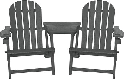 WestinTrends Azura Outdoor HDPE Adirondack Chairs with Connecting Table Tray (Set of 2), Gray