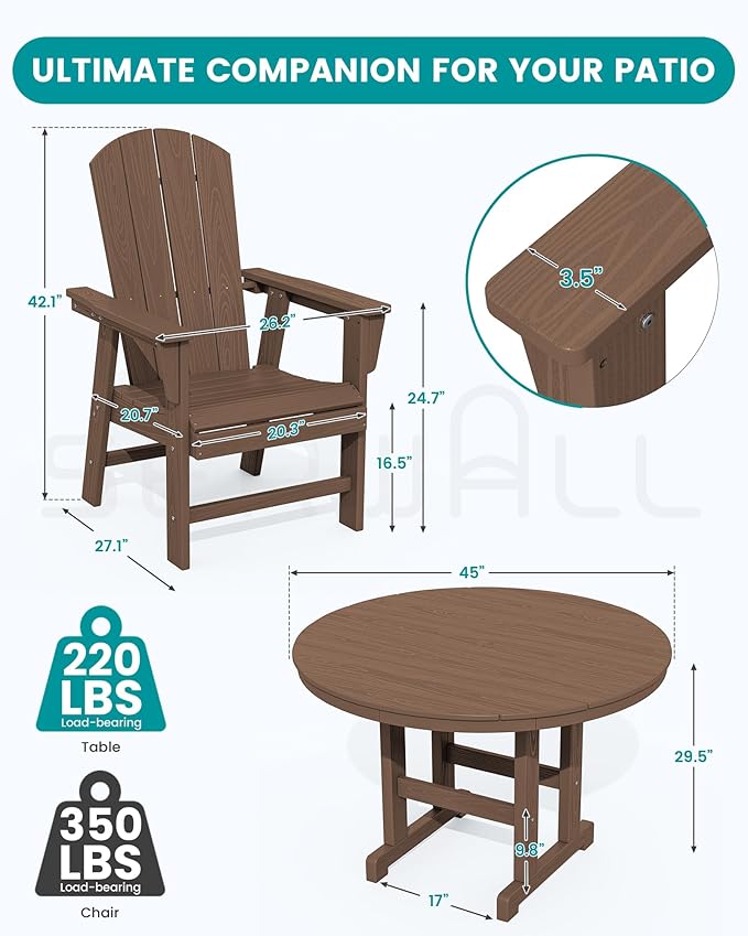 SERWALL Outdoor Adirondack Dining Chair Set of 2, All Weather HDPE Patio Chairs, Brown