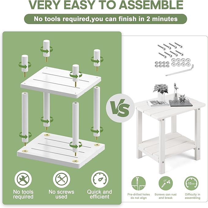 Outdoor Side Table, 2-Tier Small Outdoor Table for Patio, Adirondack Side Tables for Outside or Indoor - Photo 4