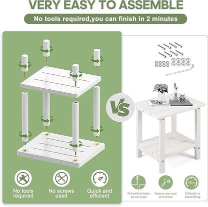 Outdoor Side Table, 2-Tier Small Outdoor Table for Patio, Adirondack Side Tables for Outside or Indoor, Bamboo End Table for Pool, Porch, Weather Resistant Easy Maintenance