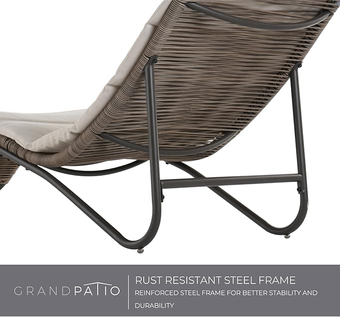 Grand patio Outdoor Chaise Lounge Sunbathing Chair Arc Lounger with Wicker Cushion Multipurpose Lounge Chair for - Photo 6