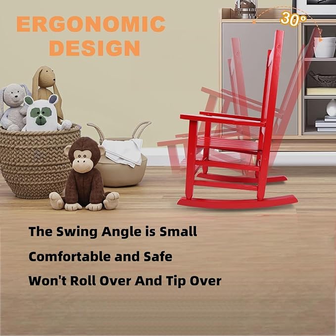 Kids Rocking Chair Set of 2 for Toddlers and Children Comfy Wooden Recliner Rocker for Baby Girls Outdoor Lounge Chair for Kids Age 6-10 Indoor Red