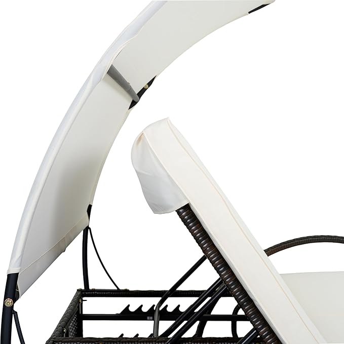 Outdoor Double Chaise Lounge with Adjustable Backrest and Sun Canopy - Photo 8