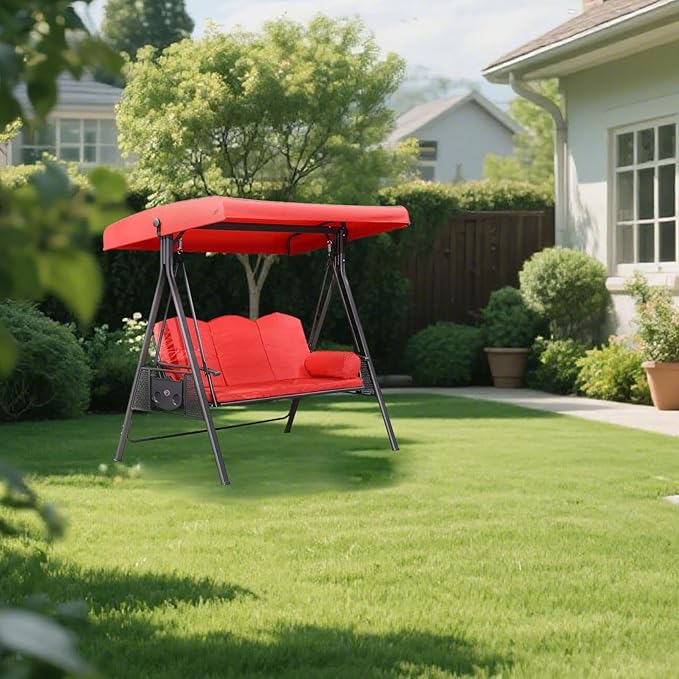 3 Seat Patio Swing Canopy Replacement 75" x 47", Heavy Duty Waterproof Outdoor Swing Cover with UV Protection for Porch Garden Backyard Bench Swing (Red)