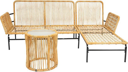 Quarte 3 Pieces Outdoor Patio Wicker Furniture Sets,L-Shaped Seating Group Conversation Sofa Sets with Table for Porch Lawn Garden Backyard Poolside