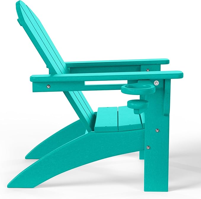 WestinTrends Malibu 3-Piece Kids HDPE Adirondack Chairs Set with Square Side Table and Cup Holders, Turquoise