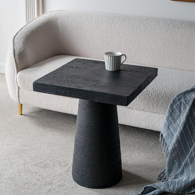 Faux Stone Side Table Square End Table Patio Small Drink Table for Small Spaces Outdoor Modern Pedestal End Tables - Photo 3
