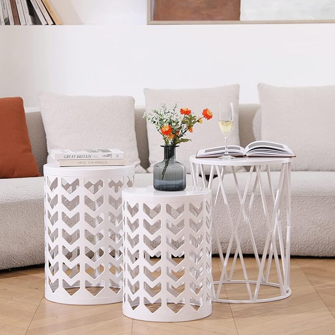 Y&M Set of 3 Metal Round Coffee Table, Side Table End Table for Indoor Outdoor Multifunctional Use - Photo 6