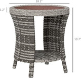 Outsunny 18" Outdoor Wicker Coffee Table, 2-Tier Patio Side Table with Storage - Photo 3