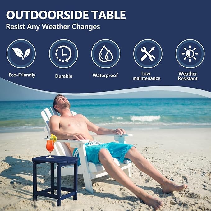 Adirondack Outdoor Side Table - 16.5" Square 2-Tier Patio Table with Weatherproof HDPE Material | All-Weather, Low Maintenance Furniture for Poolside, Porch, Deck