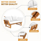 Greesum Patio Convertible Couch Sofa Bed with Adjustable Armrest, Acacia Wood Outdoor Daybed with Cushion & Pillow - Photo 4