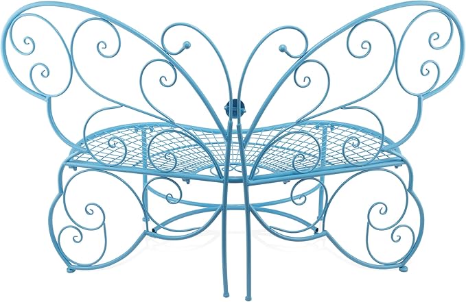Alpine Corporation BAZ400BL Indoor Outdoor Metal Butterfly Shaped Garden Bench, 62" Long, Blue - Photo 10