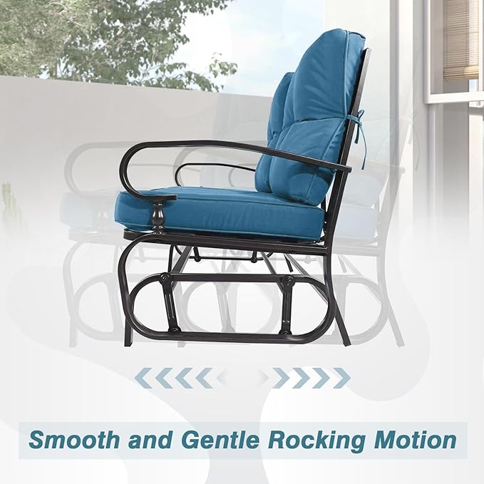 Outdoor Glider Rocking Bench 2 Person Patio Loveseat Steel Frame Furniture Set for Patio, Garden, Yard, Porch with Resistant Cushions (Peacock Blue)