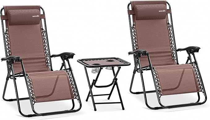 SereneLife Outdoor Zero Gravity Lounge Chair Set with Table – 2 Adjustable Recliners with Cup Holders, Headrest - Photo 1