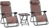 SereneLife Outdoor Zero Gravity Lounge Chair Set with Table – 2 Adjustable Recliners with Cup Holders, Headrest - Photo 1