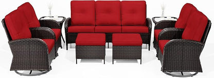 Joyside Wicker Patio Furniture Set, 9 Piece Outdoor Furniture Set with Thickened Cushions, High Back, Deep Seating, Wide Armrest, Outdoor Swivel Rocker Chairs for Porch, Deck