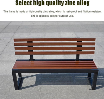 39.3in/47.2in/59 in Outdoor Garden Bench Patio Park Bench, 2-3 Person Porch Benches Solid Wood Slat Leisure Seats, Zinc Alloy Frame Metal Bench with backrest, for Lawn Porch Backyard Furniture