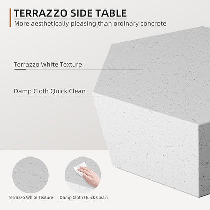 UPHA 35" Hexagon Outdoor Coffee Table, Modern Hollow Concrete Patio Table, Small Minimalist Low Accent Table for Living Room, Balcony, Deck, Backyard, Off-White