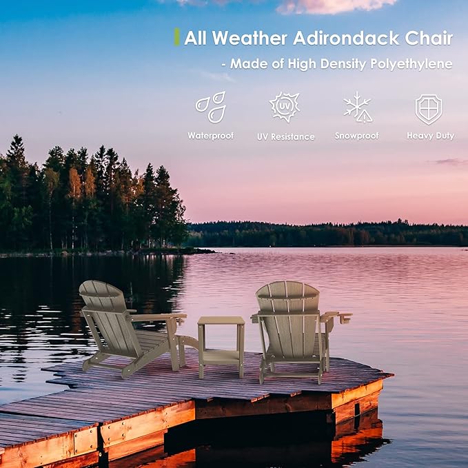 GREENVINES Folding-Adirondack-Chair-Set-of-4 | Wood Grain | HDPE Plastic | Fire Pit Chairs | All Weather | Cup Holder - Photo 6