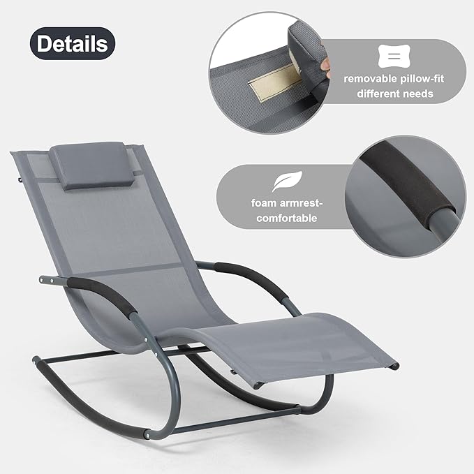 Outdoor Lounge Chair with Pillow, Chaise Lounge Chair for Patio, Lawn, Pool, Grayish Blue - Photo 5