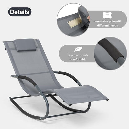 Outdoor Lounge Chair with Pillow, Chaise Lounge Chair for Patio, Lawn, Pool, Grayish Blue