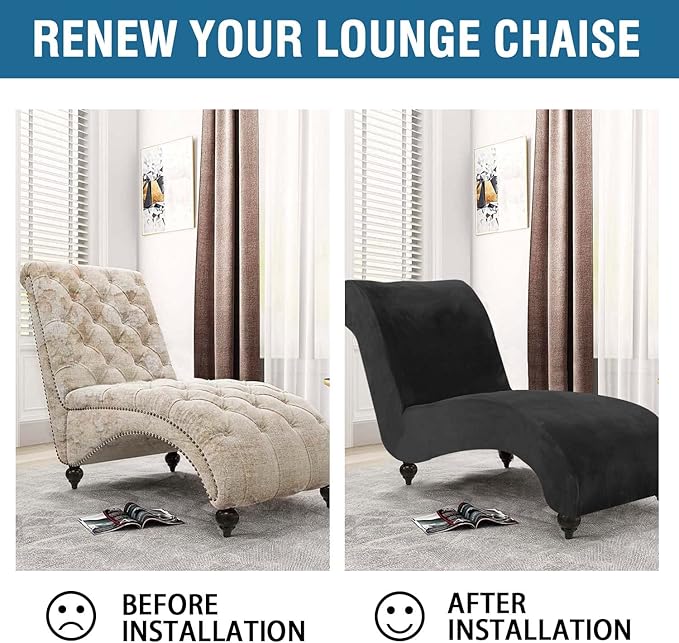 H.VERSAILTEX Chaise Lounge Cover Indoor Velvet Chaise Slipcover High Stretch Lounge Chair Cover Luxury Armless Chaise Cover for Living Room, Machine Washable, Black