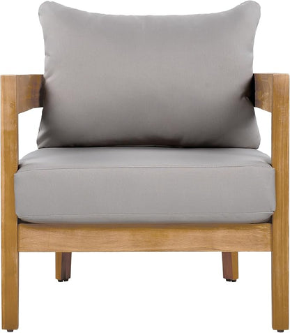 Christopher Knight Home Nadine Acacia Wood Club Chair, Outdoor Accent Chair, Tub Shape Design Armchair, Comfort Cushions Seating, Slat Open Back Reading Sofa for Balcony Backyard Garden, Teak+Gray