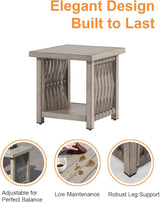 Outdoor Side Table, Aluminum Square Patio Side Table, 2-Tier Rope Weave Outdoor End Table with Adjustable Legs - Photo 6