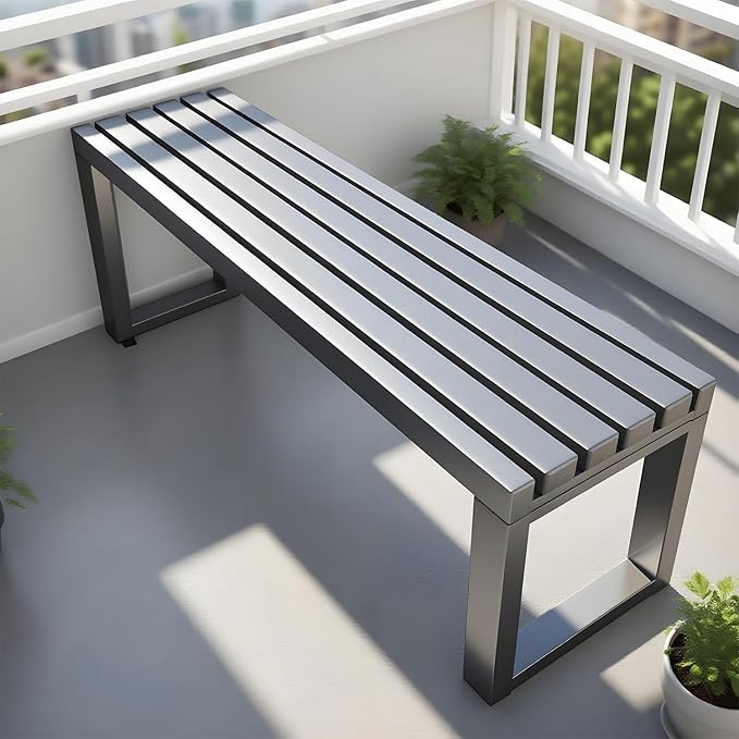 2-Person Garden Bench Seat Outdoor Metal Bench Park Seat 3.3ft 3.9ft 4.9ft 5.9ft All-Weather Slatted Chair for Front Porch Balcony Backyard(Gray,3.3ft)