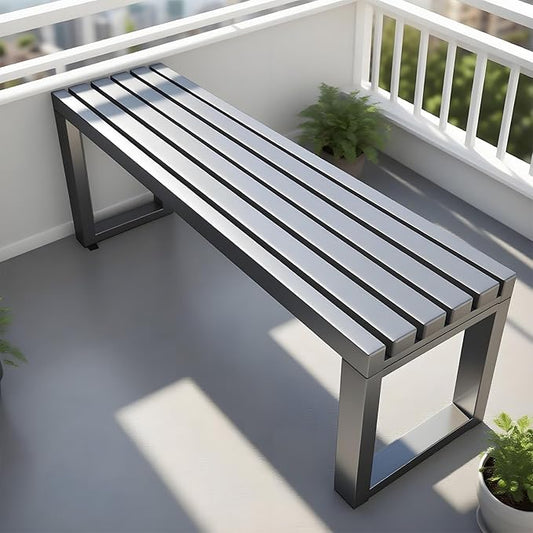 2-Person Garden Bench Seat Outdoor Metal Bench Park Seat 3.3ft 3.9ft 4.9ft 5.9ft All-Weather Slatted Chair for Front Porch Balcony Backyard(Gray,3.3ft)