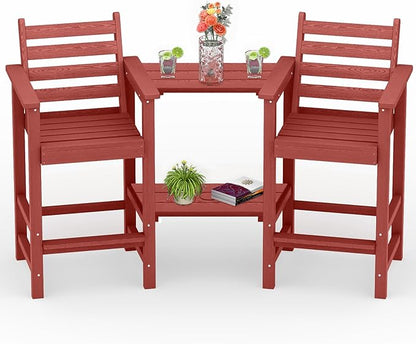 PLUUV Tall Adirondack Chairs Set of 2, All Weather HDPE Poly Bar Height Balcony Adirondack Chair with Removable Double Connecting Trays, Outdoor Adirondack Barstools for Deck, Patio, Yard, Pool, Lawn