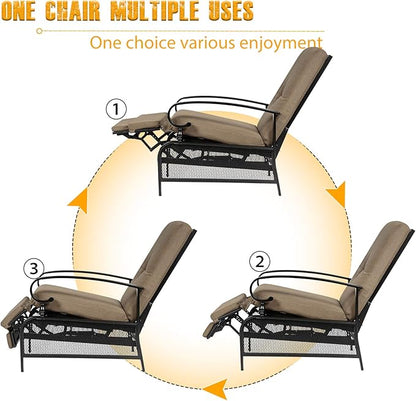 SUNCROWN Outdoor Recliner Chair Patio Adjustable Recliner Chair and Side Bistro Table with Umbrella Hole, Brown