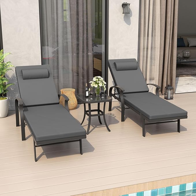 ALAULM Aluminum Pool Lounge Chair Set 3 Pieces - Photo 1