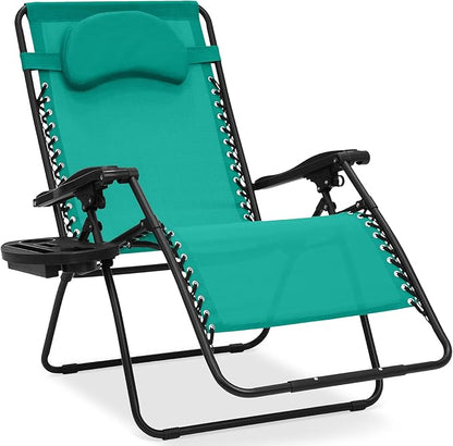 Best Choice Products Oversized Zero Gravity Chair, Folding Outdoor Patio Lounge Recliner w/Cup Holder Accessory Tray, Pillow - Mint