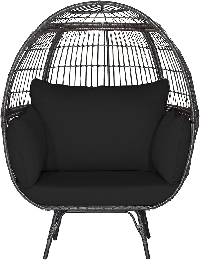 Giantex Oversized Wicker Egg Chair, Outdoor & Indoor Hammock Chair with Thick Cushions, 2-Person PE Rattan Lounge Chair Swing Chair for Patio, Backyard,Porch, 450 LBS Weight Capacity (Black)