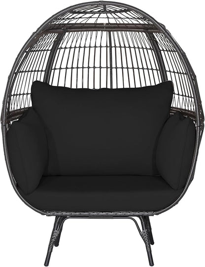 Giantex Oversized Wicker Egg Chair, Outdoor & Indoor Hammock Chair with Thick Cushions, 2-Person PE Rattan Lounge Chair Swing Chair for Patio, Backyard,Porch, 450 LBS Weight Capacity (Black)