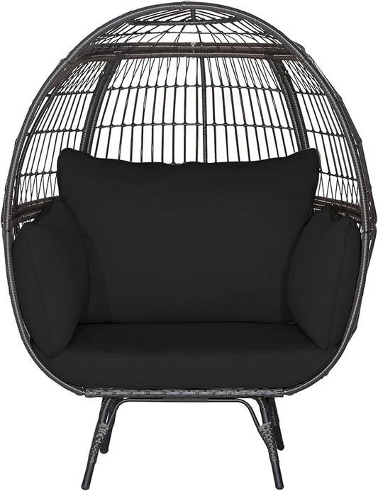 Giantex Oversized Wicker Egg Chair, Outdoor & Indoor Hammock Chair with Thick Cushions, 2-Person PE Rattan Lounge Chair Swing Chair for Patio, Backyard,Porch, 450 LBS Weight Capacity (Black)