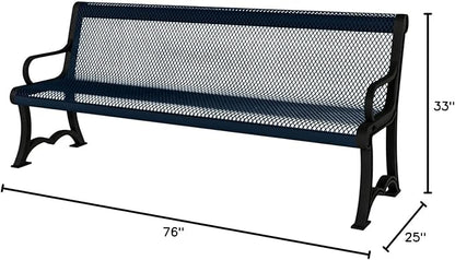 COATEDOUTDOORFURNITURE Coated Outdoor Furniture Heavy-Duty Outdoor Bench Thermoplastic Coated, Expanded Metal, Commercial-Grade Garden Bench, Made in America (Portable with Back, 4 Ft, Dark Blue)