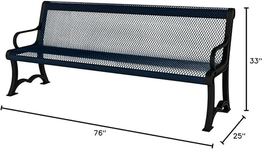 COATEDOUTDOORFURNITURE Coated Outdoor Furniture Heavy-Duty Outdoor Bench Thermoplastic Coated, Expanded Metal, Commercial-Grade Garden Bench, Made in America (Portable with Back, 4 Ft, Dark Blue)