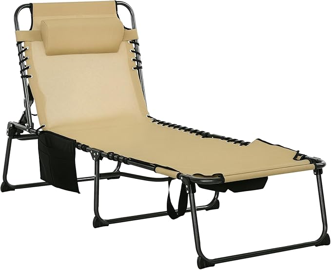 Outsunny Folding Chaise Lounge with 5-Level Reclining Back, Tanning Chair with Face Hole - Photo 1