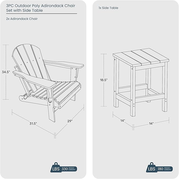WO WESTIN OUTDOOR HDPE Laguna Outdoor Poly Adirondack Chair with Side Table, Orange