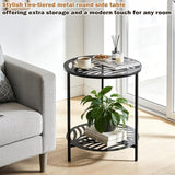 17.7" Two-tiered Metal Round Side Tables Extra-large Black Outside End Table for Patio Round Accent Garden Corner Stand - Photo 5