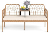 HAPPYGRILL Patio Rattan Loveseat, 2-Seat Wicker Chairs with Built-in Table - Photo 1
