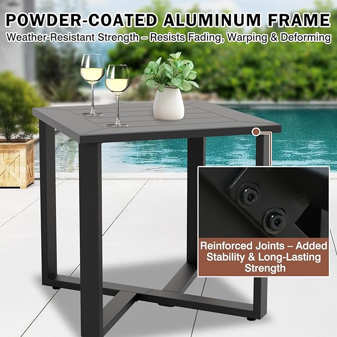 EAGLE PEAK Urban Slate Modern Outdoor Side Table, Weather-Resistant Steel Accent Patio Table for Backyard, Garden, Deck - Photo 6
