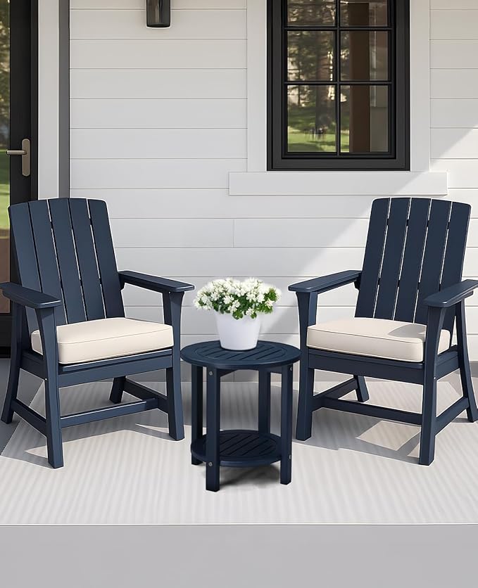 Outvita Adirondack Side Table, 16 Inch Round Outdoor End Table, HDPE Weather Resistant Coffee Table for Patio Balcony Deck Garden, Blue