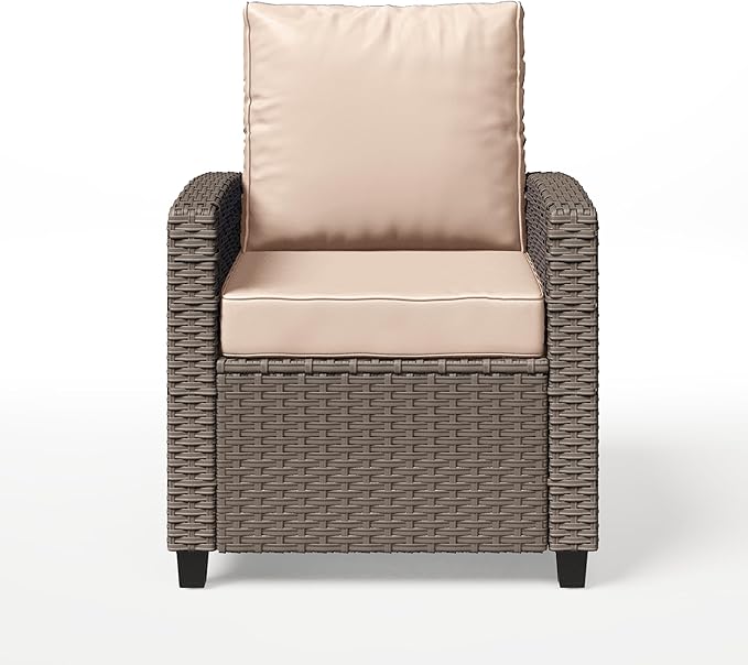 2 Pieces Patio Furniture Set, Outdoor Wicker Chairs Set of 2, All Weather High Back Rattan Chairs, Seating Club Chair Porch Chairs Set with Cushions for Balcony Porch Deck, Beige
